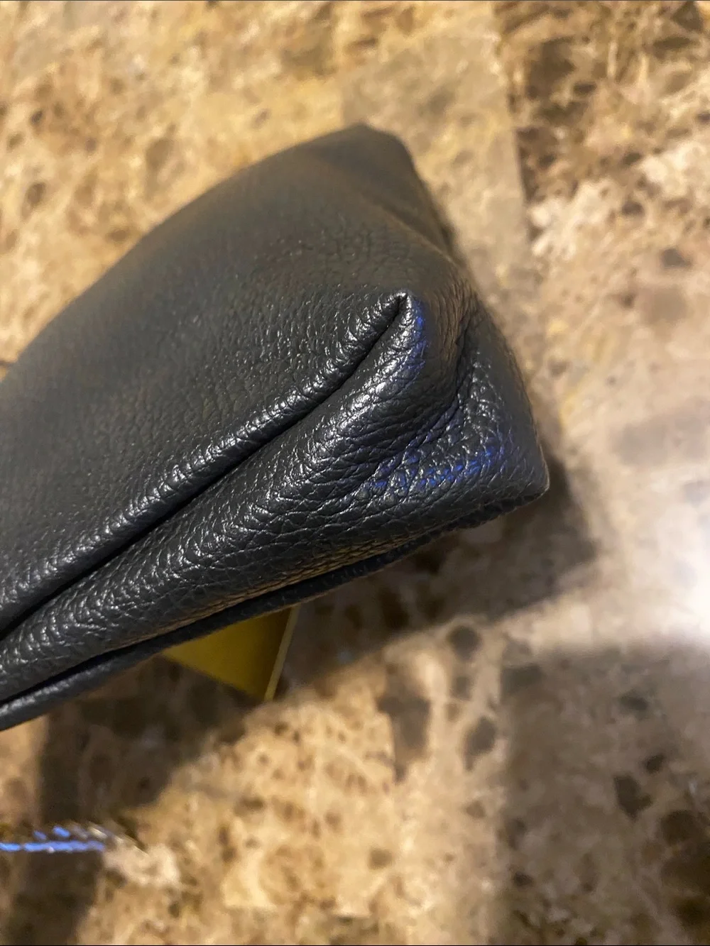 Furla Black Leather Crossbody with Blue Interior and Gold Chain